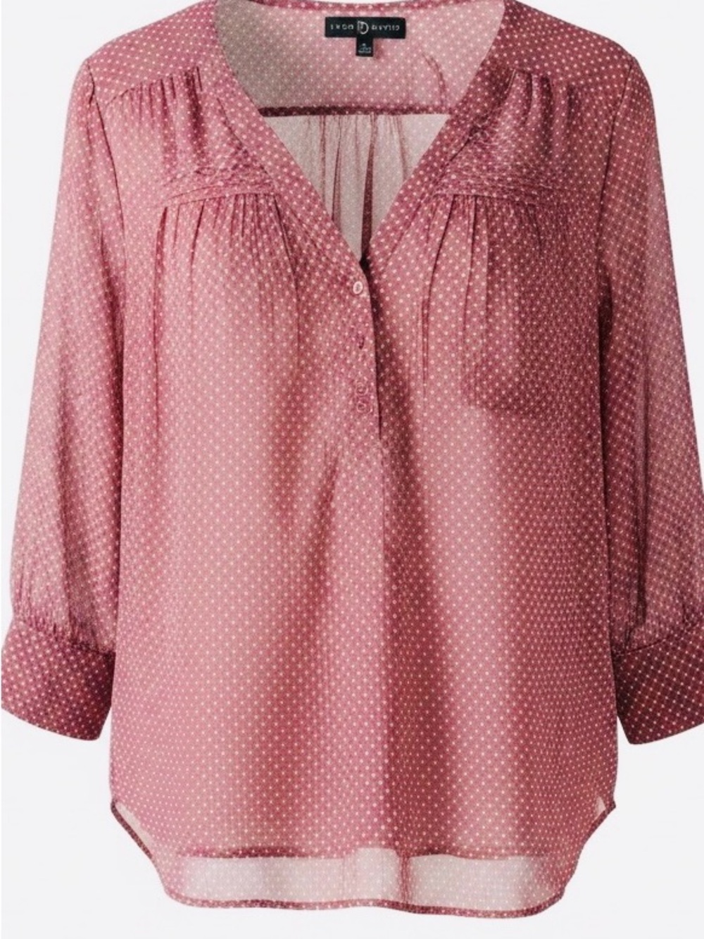 Fred David Rose Pink Polka Dot V-Neck Blouse Size L